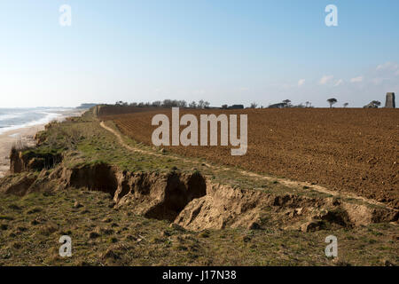 Auswirkungen der Küstenerosion, Covehithe, Suffolk, UK. Stockfoto