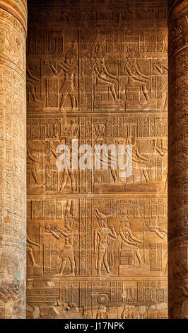 Spalten eine Hieroglyphen in den Tempel des Chnum in Esna, Ägypten, Afrika Stockfoto