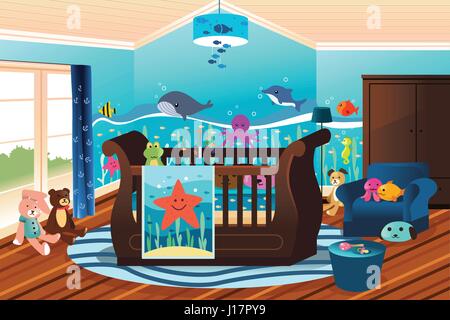 Eine Vektor-Illustration von Baby Kinderzimmer mit Unterwasser-Thema Stock Vektor