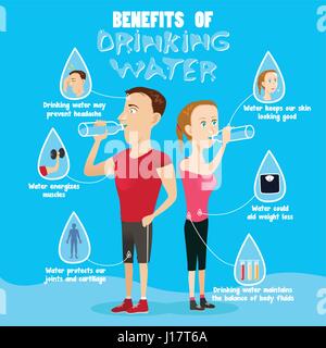 Eine Vektor-Illustration der Vorteile von Trinkwasser Infografik Stock Vektor