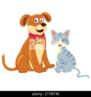 Eine Vektor-Illustration von Hund und Katze sitzen nebeneinander Stock Vektor