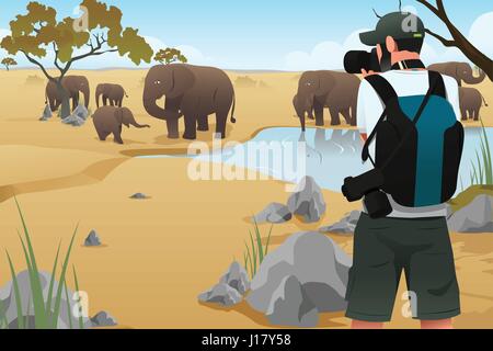 Eine Vektor-Illustration der Fotograf unter Bild auf Wildtiere Stock Vektor