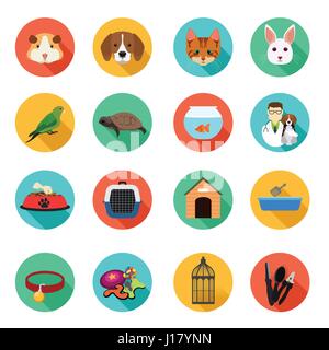 Eine Vektor-Illustration von Tieren und Tierarzt flache Symbole Stock Vektor