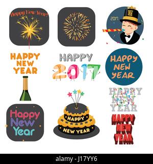 Eine Vektor-Illustration von Happy New Year Zeichen und Symbole Stock Vektor