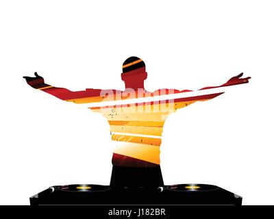 Gestreifte DJ Silhouette mit Rekord-Deck Over White Background Stock Vektor