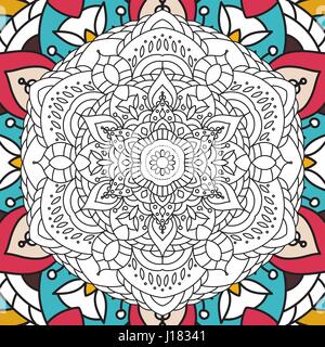 Druckbare antistress Malbuch Seite für Erwachsene - Mandala Design, Aktivitäten für ältere Kinder und Erwachsene entspannen. Vektor-Islam, Arabisch, Indisch, Osmanischen Motiven. Stock Vektor