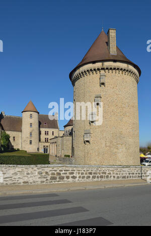 Bourganeuf Schloss im Département Creuse in der Region von Nouvelle-Aquitaine in Zentralfrankreich. Stockfoto