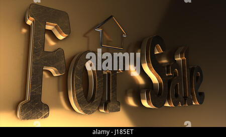 3D Illustration: For Sale, Gold Stockfoto