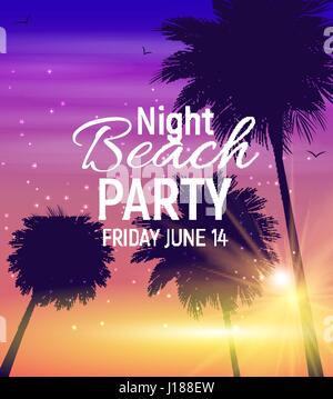 Sommernacht Strand Party Poster. Tropische Natur Hintergrund wi Stock Vektor