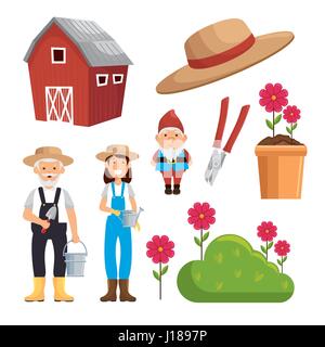 Gartengeräte set flach Symbole Stock Vektor
