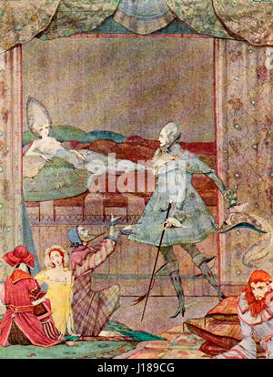 Er sah auf einem Bett, der schönste Anblick war jemals sah - Szene aus Dornröschen - Charles Perrault Stockfoto