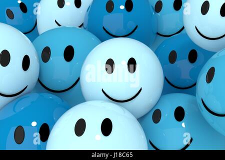 blaue Smileys in social-Media Konzept 3D-Rendering Stockfoto