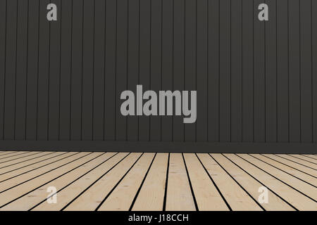 leere Zimmer Loft in Holz und schwarzer Raum in 3D Render Bild Stockfoto
