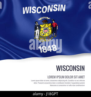 Flagge der US-Staat Wisconsin winken auf einem isolierten weißen Hintergrund. Staatliche Name und den Textbereich für Ihre Nachricht. Stockfoto