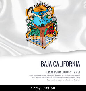 Flaggenstaat des mexikanischen Baja California winken auf einem isolierten weißen Hintergrund. Staatliche Name und den Textbereich für Ihre Nachricht. Stockfoto