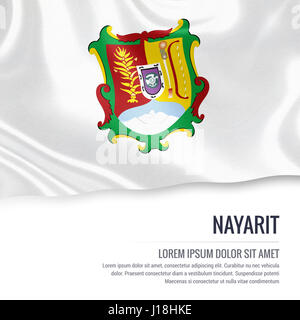 Flagge von mexikanischen Bundesstaat Nayarit winken auf einem isolierten weißen Hintergrund. Staatliche Name und den Textbereich für Ihre Nachricht. Stockfoto