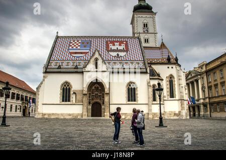 Zagreb, Kroatien - St.-Markus Kirche befindet sich auf dem Markusplatz Stockfoto