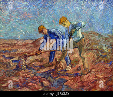 Zwei Bauern Graben 1889 Vincent van Gogh 1853-1890 Niederlande Niederlande Stockfoto