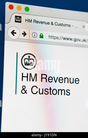 LONDON, UK - 13. April 2017: Die Homepage der offiziellen Website der Regierung des Vereinigten Königreichs für HM Revenue and Customs, am 13. April 2017. Stockfoto
