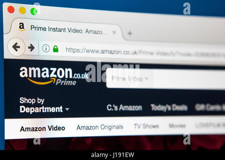 LONDON, UK - 13. April 2017: Die Homepage der Website Amazon Prime, im 13. April 2017. Stockfoto