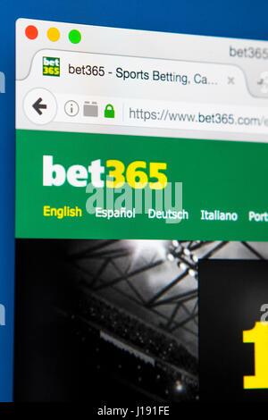 LONDON, UK - 13. April 2017: Die offizielle Homepage der Bet365 Sportwetten Webseite, am 13. April 2017. Stockfoto