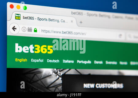 LONDON, UK - 13. April 2017: Die offizielle Homepage der Bet365 Sportwetten Webseite, am 13. April 2017. Stockfoto