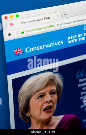 LONDON, UK - 13. April 2017: Die offizielle Homepage der konservativen Partei, am 13. April 2017. Stockfoto