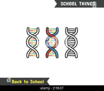 Zurück zu Schule-Versorgungsmaterialien, Vektor Hand gezeichnete Icon, isoliert auf weiss cartoon-Stil. DNA-Doppelhelix-Struktur Stock Vektor