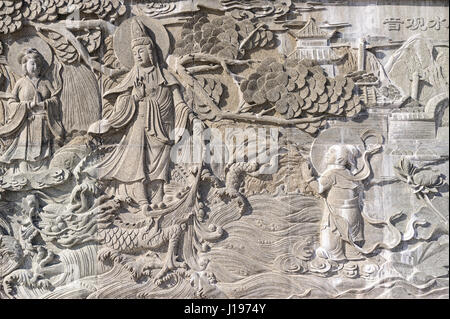 Chinesische Flachrelief, Steingrau Stockfoto