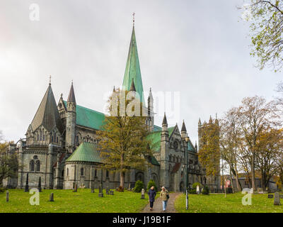 Nidaros Kathedrale oder Nidasrosdomen in Trondheim, baut auf der Grabstätte des Heiligen Olav, Gönner Heiliges von Norwegen. Stockfoto