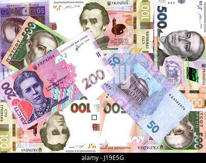 Die chaotische Hintergrund Papier Banknoten hohe Wertschätzung ukrainischen Staates Stockfoto