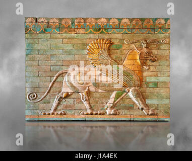 Farbige glasiertem Terrakotta geflieste Platten Darstellung mythischer Griffins. Aus der Regierungszeit von Darius 1., Inv AS 332607, das Louvre Museum, Paris. Stockfoto