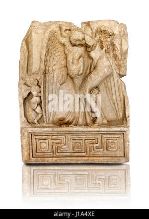 Römischer Tempel freize Releif Skulptur Zeus & Leda, Aphrodisias, Aphrodisias Museum, Aphrodisias, Türkei. Zeus verkleidet als ein Schwan Angriffe der Spar Stockfoto