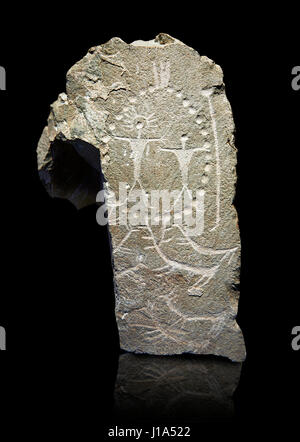 Prähistorische Felszeichnungen, Felszeichnungen, geschnitzt von der Camuni-Urmenschen in der Kupferzeit um den 3. Milleneum BC, Stele "Cemmo 4" ex Stockfoto