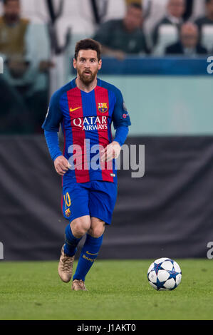 Turin, Italien. 11. April 2017. Lionel Messi (Barcelona) Fußball: UEFA Champions League-Viertelfinale 1. Bein match zwischen Juventus 3-0 FC Barcelona bei Juventus Stadium in Turin, Italien. Bildnachweis: Maurizio Borsari/AFLO/Alamy Live-Nachrichten Stockfoto