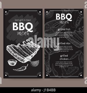 Vintage Grill Restaurant Menüvorlage mit Hand gezeichneten Skizze Stock Vektor