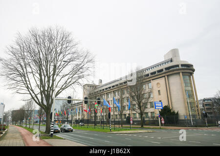 ADC-ICTY in den Haag, Niederlande, Verband der Verteidiger üben vor dem internationalen Strafgerichtshof für das ehemalige Y Gebäude Stockfoto