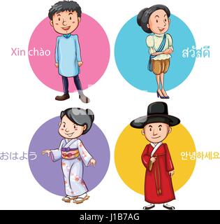 Menschen aus verschiedenen Ländern Gruß Abbildung Stock Vektor