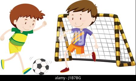 Zwei Jungs spielen Fußball-illustration Stock Vektor