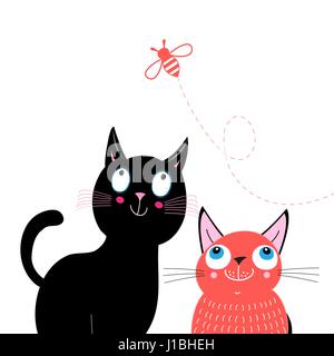 Lustige Postkarte mit Katzen und Biene Stock Vektor