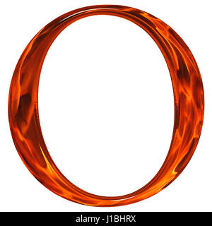 Großbuchstaben Sie Buchstaben O - die extrudierte aus Glas mit Muster Flamme, isoliert auf weißem Hintergrund Stockfoto