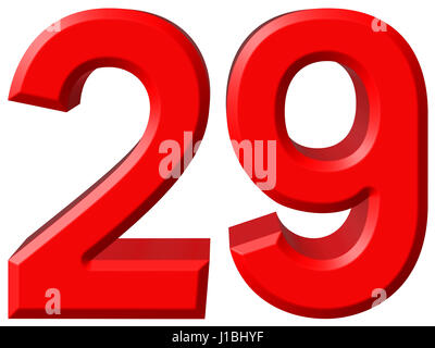 Ziffer 29, neunundzwanzig, isoliert auf weißem Hintergrund, 3d render Stockfoto