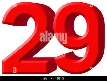 Ziffer 29, neunundzwanzig, isoliert auf weißem Hintergrund, 3d render Stockfoto