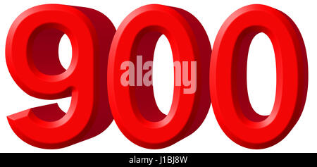 Ziffer 900 neunhundert, isoliert auf weißem Hintergrund, 3d render Stockfoto