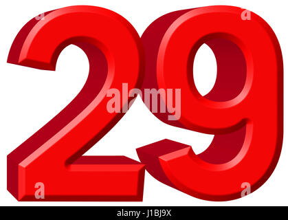 Ziffer 29, neunundzwanzig, isoliert auf weißem Hintergrund, 3d render Stockfoto