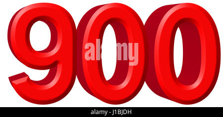 Ziffer 900 neunhundert, isoliert auf weißem Hintergrund, 3d render Stockfoto