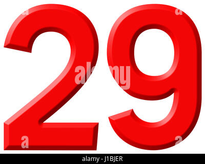 Ziffer 29, neunundzwanzig, isoliert auf weißem Hintergrund, 3d render Stockfoto