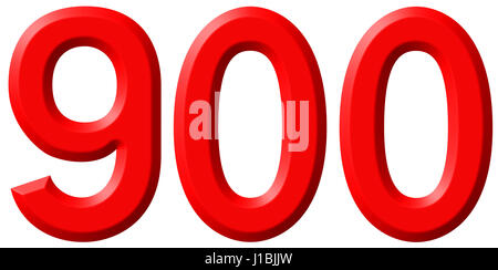 Ziffer 900 neunhundert, isoliert auf weißem Hintergrund, 3d render Stockfoto
