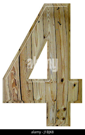 Ziffer 4, vier, isoliert auf weißem Hintergrund, 3d Render Stockfoto