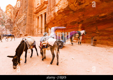 Petra, Jordanien - 16. März 2017: Ansichten der Lost City Petra in der jordanischen Wüste, eines der sieben Weltwunder. Stockfoto